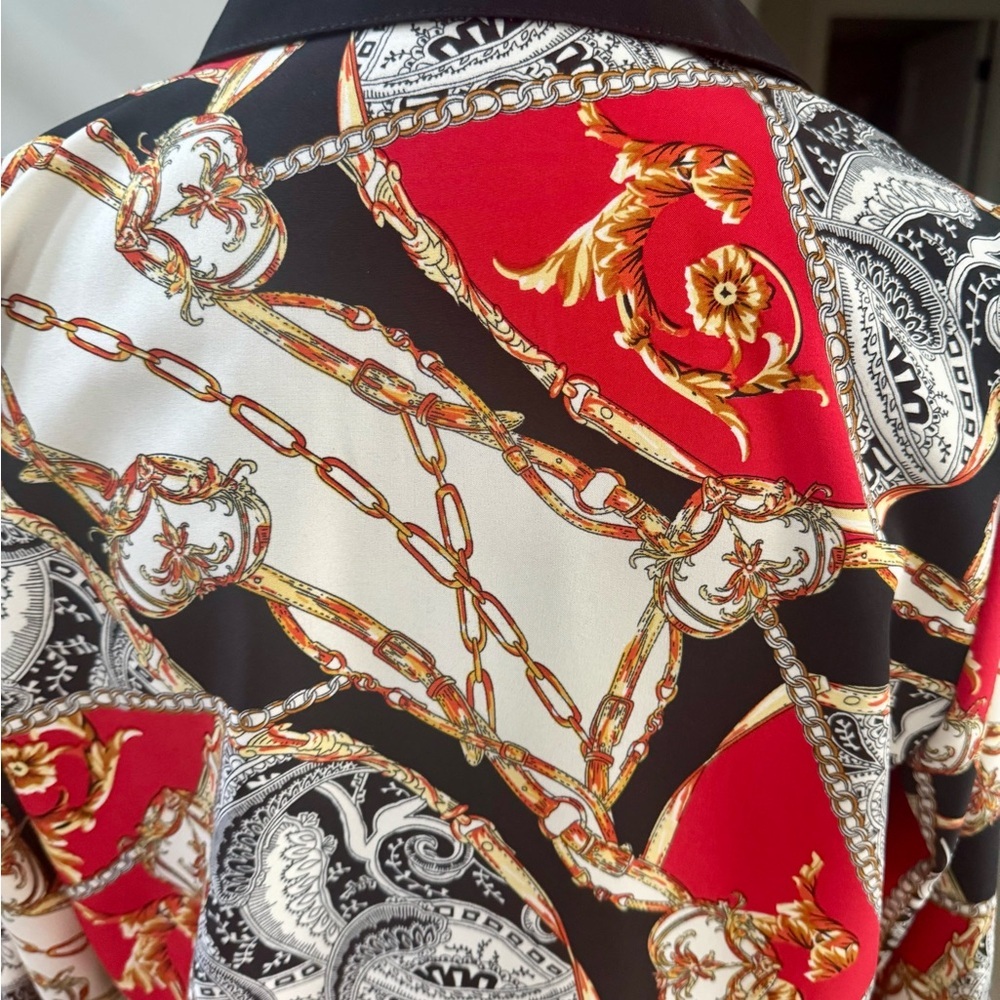 New Vibrant Red and Black Paisley Print Blouse size S - Picture 5 of 5